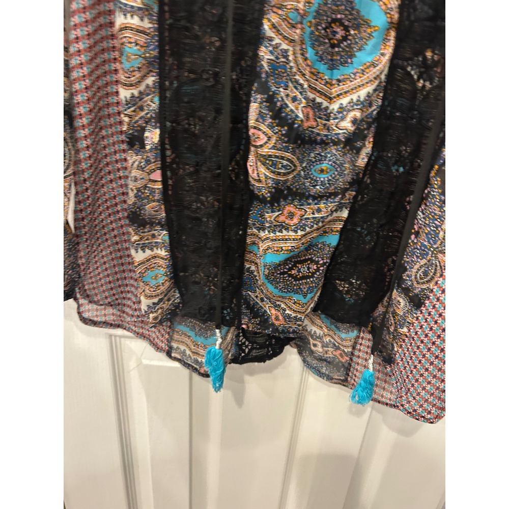 Meadow Rue Blouse Multicolor‎ Paisley Crochet Lace Tassel Anthropologie Boho Top - Picture 5 of 8